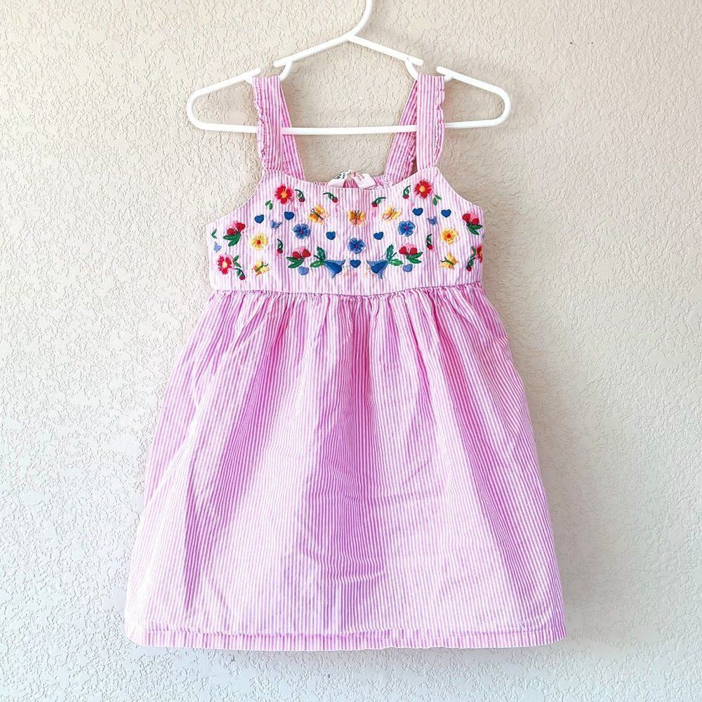 Embroidered Floral Striped Dress, Size 12-18M
